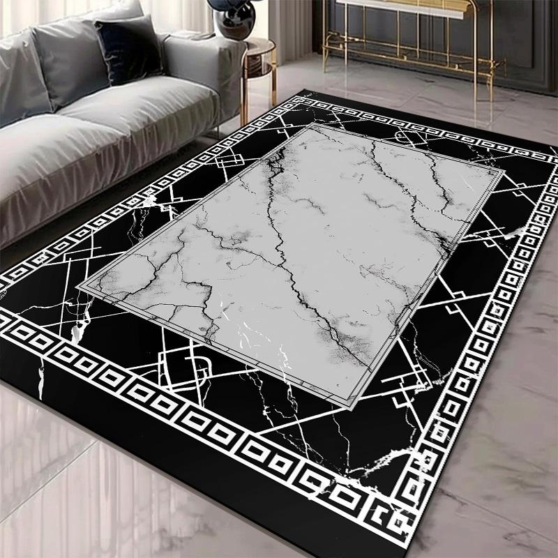 Modern Living Room Decoration Thick Short Plush Area Rug Luxury Marble Pattern Carpet Non-slip Bedroom Lounge Sofa Floor Mat