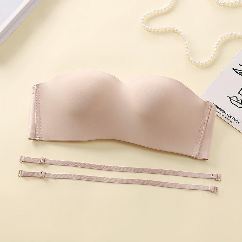 Women's Seamless Wire-Free Bandeau Bra with Detachable Straps, Anti-Slip Support, and Beautiful Back Design
