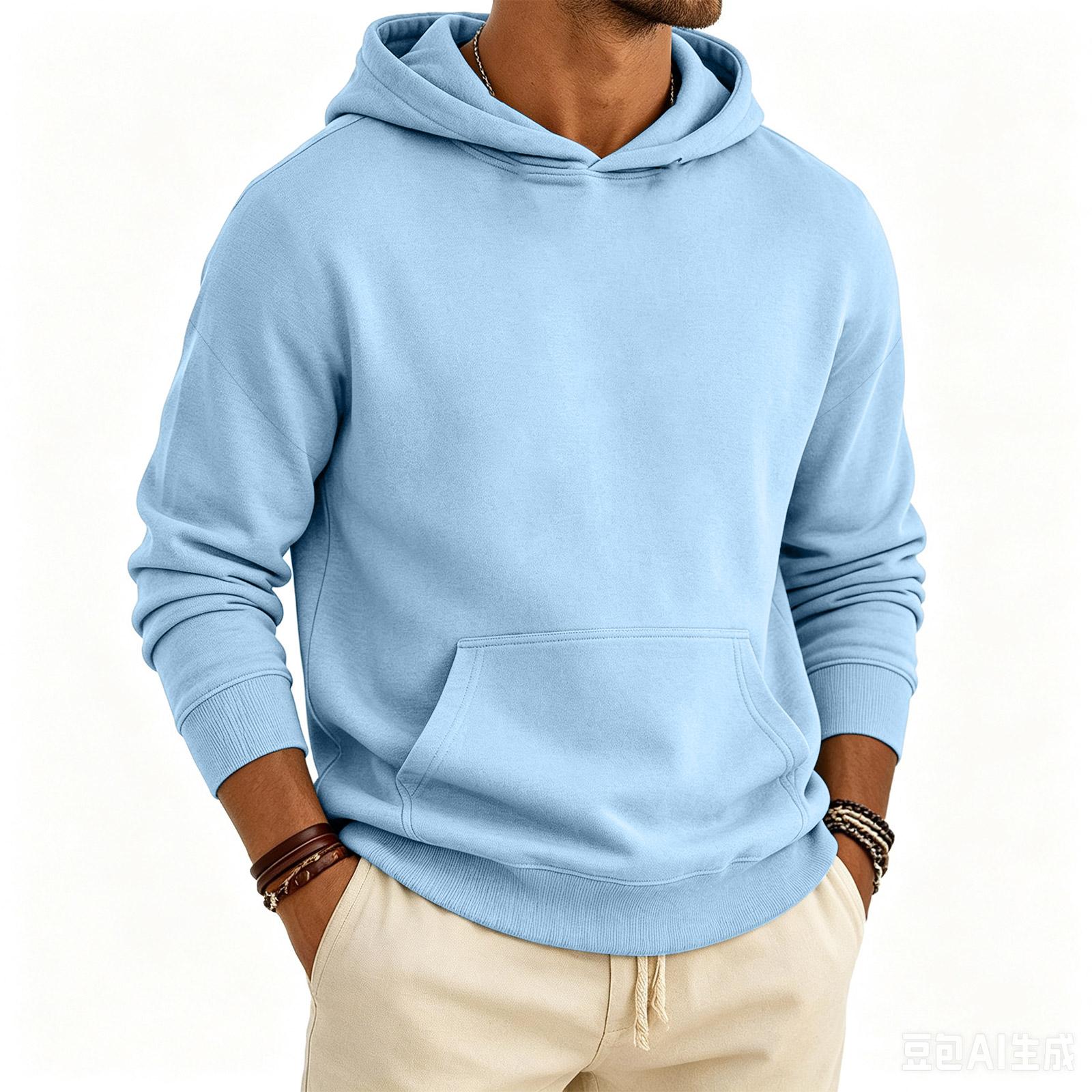 Herren Oversized Hoodie mit tief angesetzten Schultern, Langarm, gefüttert, Pullover Sweatshirt für den Herbst XL hellblaue