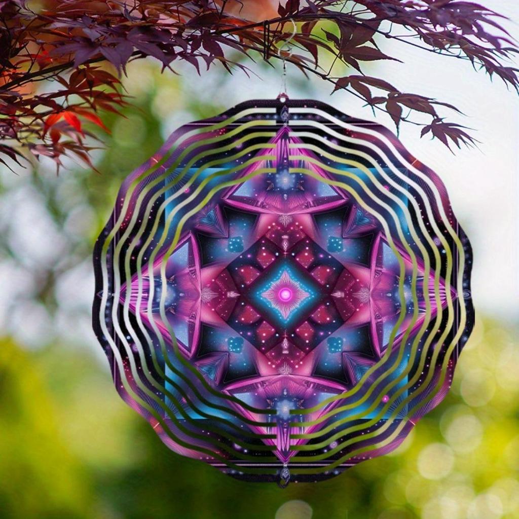 Clopoțel de vânt rotativ 10 inch cu cârlig 360 Decor vibrant de grădină din metal Design geometric artistic Violet Albastru Roz Cadou pentru toate anotimpurile