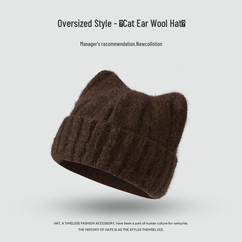 

Cozy Cat Ear Knit Hat - Warm, Versatile, Oversized Brim for Outdoor Autumn & Winter Wear One Size (54-58cm)