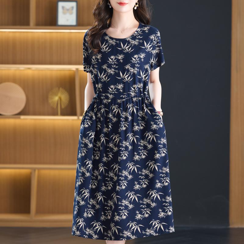 Summer Women's Elegant Dresses Plus Size Short Sleeve Casual Long Dress Vintage Clothes