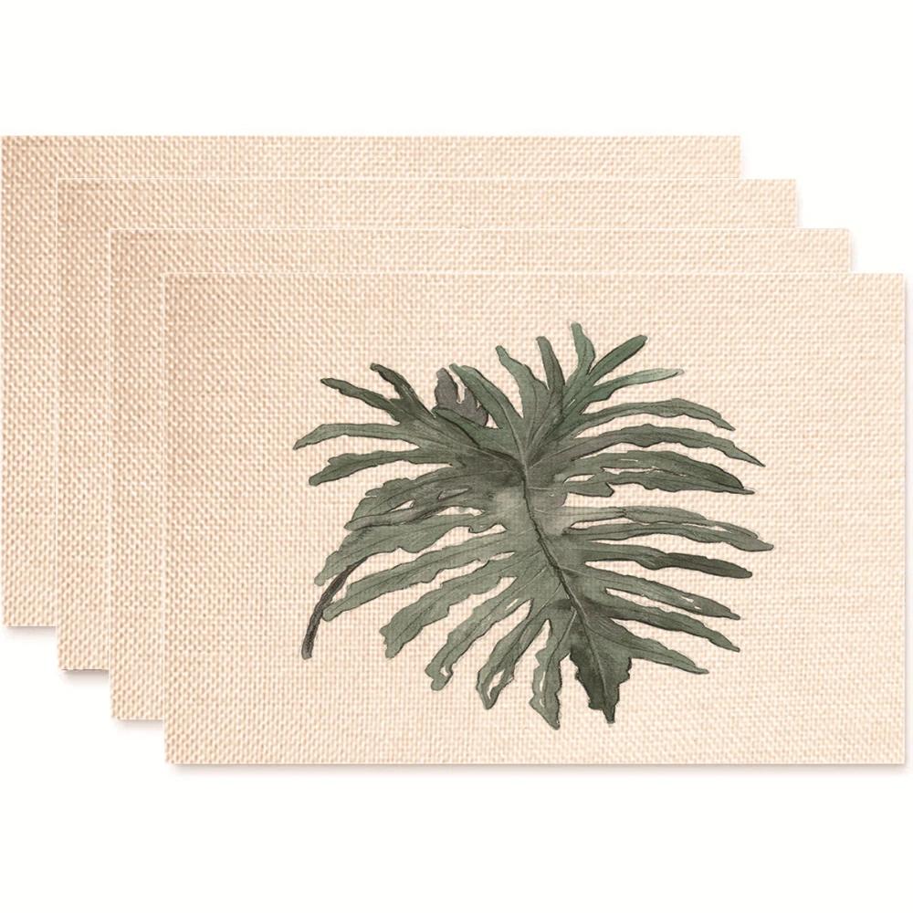Monstera Design Linen Placemat Heat Resistant Dining Table Mats for Plant Lovers Horticultural Theme Tableware Mats Daily Use