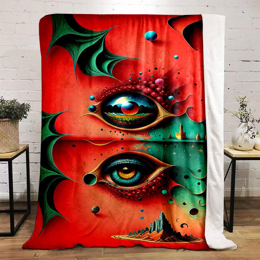 Two Surreal, Detailed Eyes with Vibrant Colors Surrounded by Abstract Forms. for All Seasons Blanket Lunch Break Throw Gift