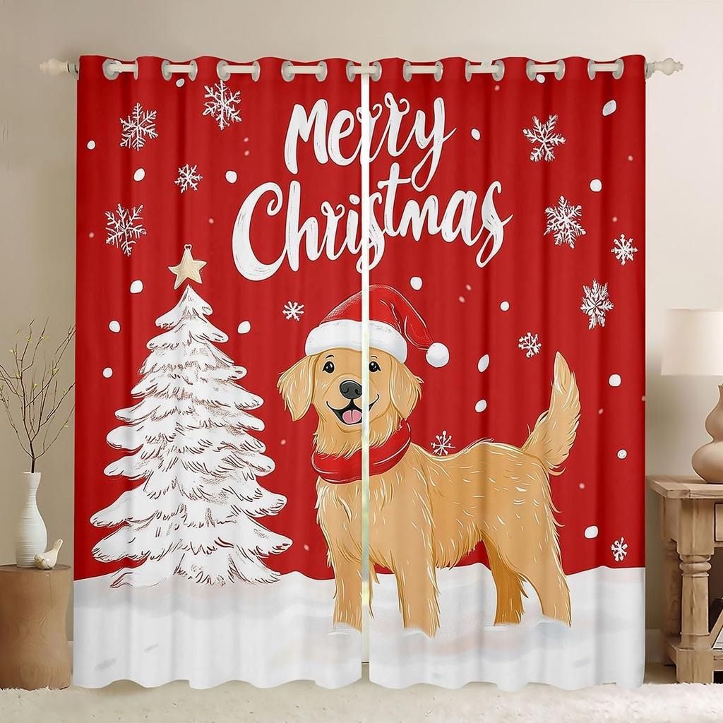 Christmas Curtains Xmas Decor Drapes Kids Boys Girls Adults Cute Cartoon Pet Puppy Dogs Window Curtain With Blackout Polyester