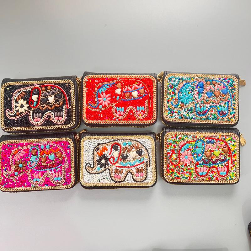 Ethnic Style Card Holder - Multi-layer Premium Hand-feel Vintage Delicate Beaded Zipper Pocket