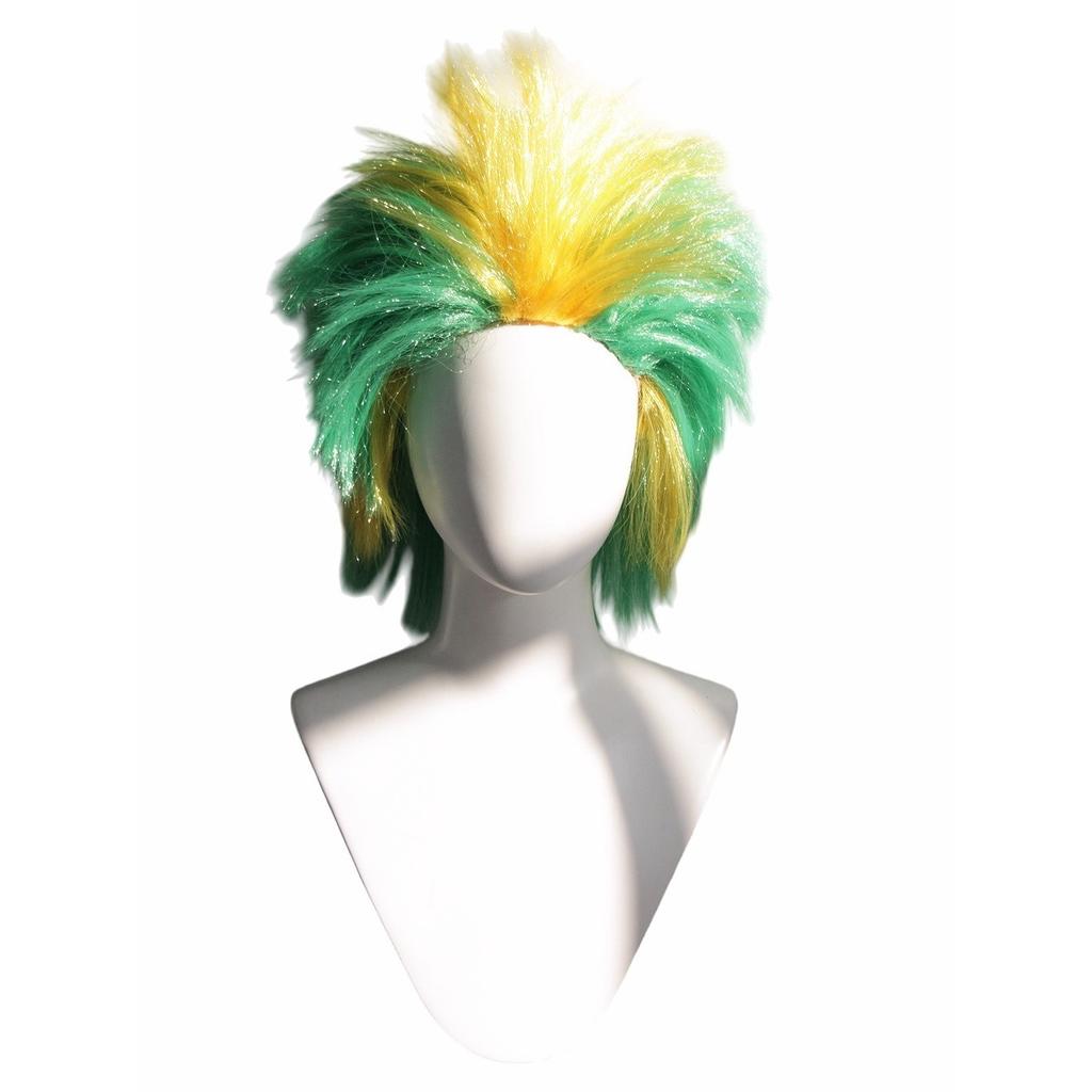 Red White Green Tricolor Mohawk Rock Spiky Wig Fluffy Upward Dynamic Layered Synthetic Party Cosplay