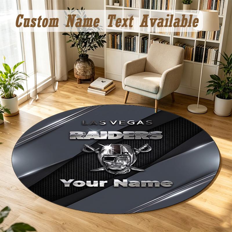Round Rug Custom NameLas Vegas Raiders Pattern Non Slip Carpet Home Floor Decor