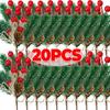20/1Pcs Simulated Pine Needle Cuttings with Red Berries Red Berry Pine Cone Holly Branches Xmas Tree Ornament DIY Wreath Gift