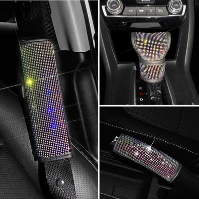 Bling Strass Kristall Autositzgurt Schulterpolster Handbremsabdeckung Schalthebelabdeckung Auto Bling Zubehör Interieur für Frauen