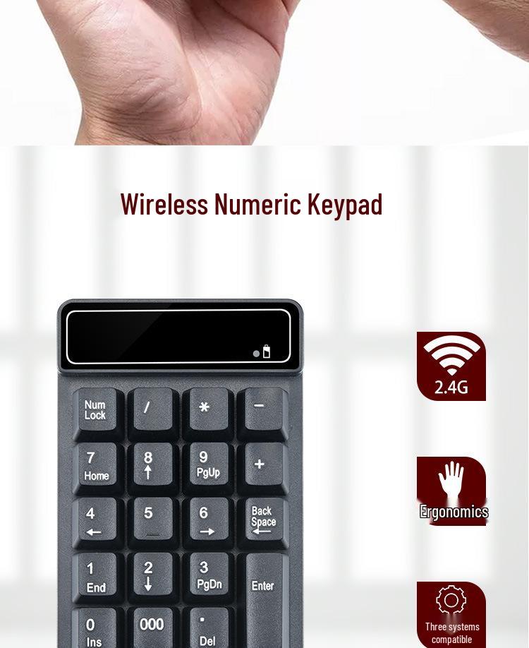 Portable Waterproof Wireless 19-Key Digital Keyboard with Mechanical Feel for Financial Accounting and Password Input