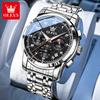 OLEVS Mens Watch Sports Multifunctional Moon Phase Quartz Wristwatch Steel Strap Waterproof Luminous Watches For Man Gift 2983