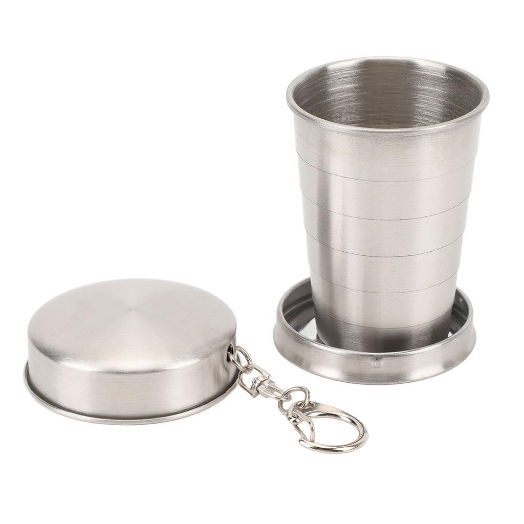 Stainless Steel Collapsible Cup Outdoor Travel Camping Portable Folding Cup with Keychain for