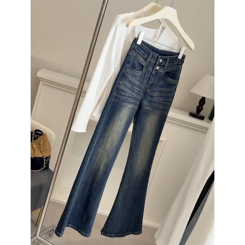 

Retro Spice Girl High Waist Elastic Micro-Flared Jeans Women s Spring, New Slim and Skinny Floor-mopping Flared Pants L темно-синий