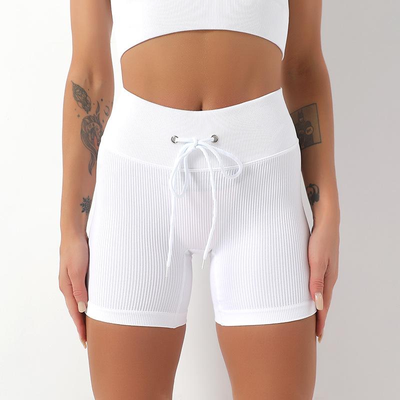

Sports shorts European and American quick-drying high-waisted sports yoga pants women s threaded drawstring peach hip fitness pants cycling fitness S