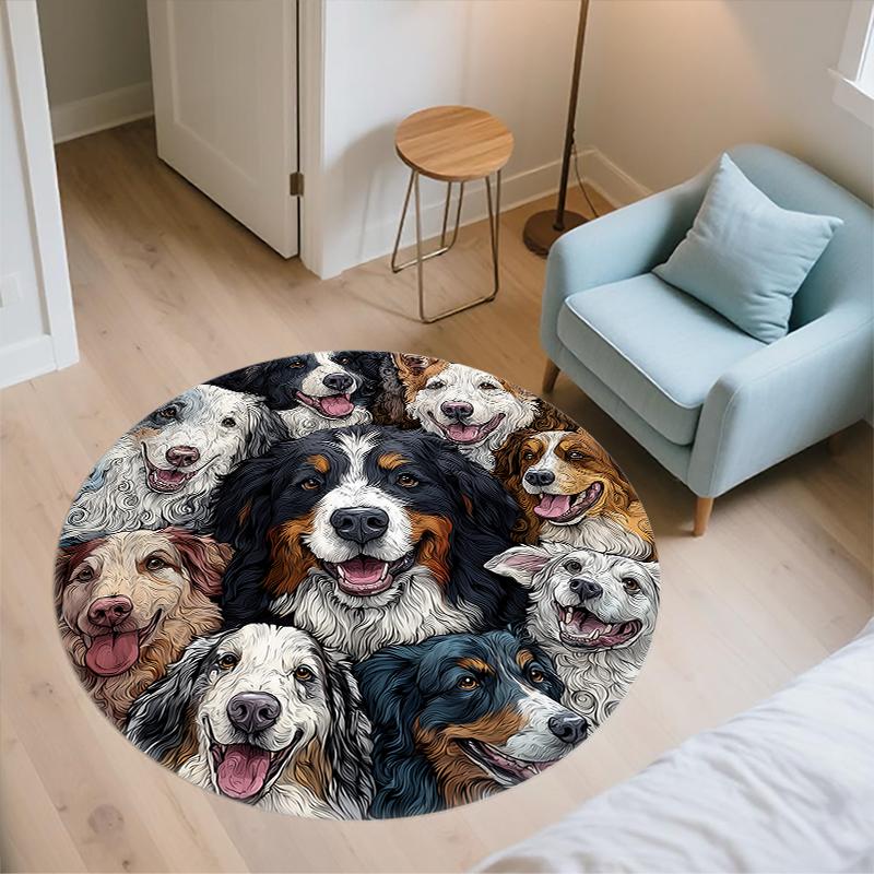 Bernese Mountain Dog pattern round rug, Carpet Rug for Living Room Bedroom Sofa Playroom Decor, Non-slip Floor Mat, Holiday Gifts and Birthday Gifts