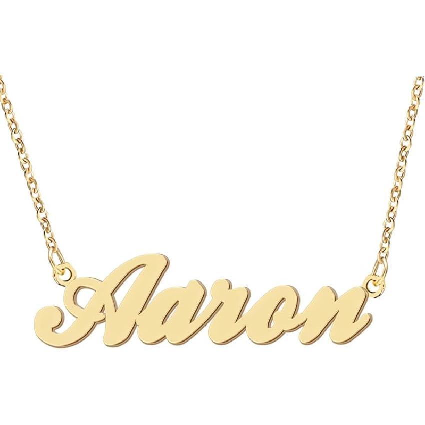 Именное ожерелье Персонализированная гравированная подвеска с именем для женщин Друзей Aaron - Gold
