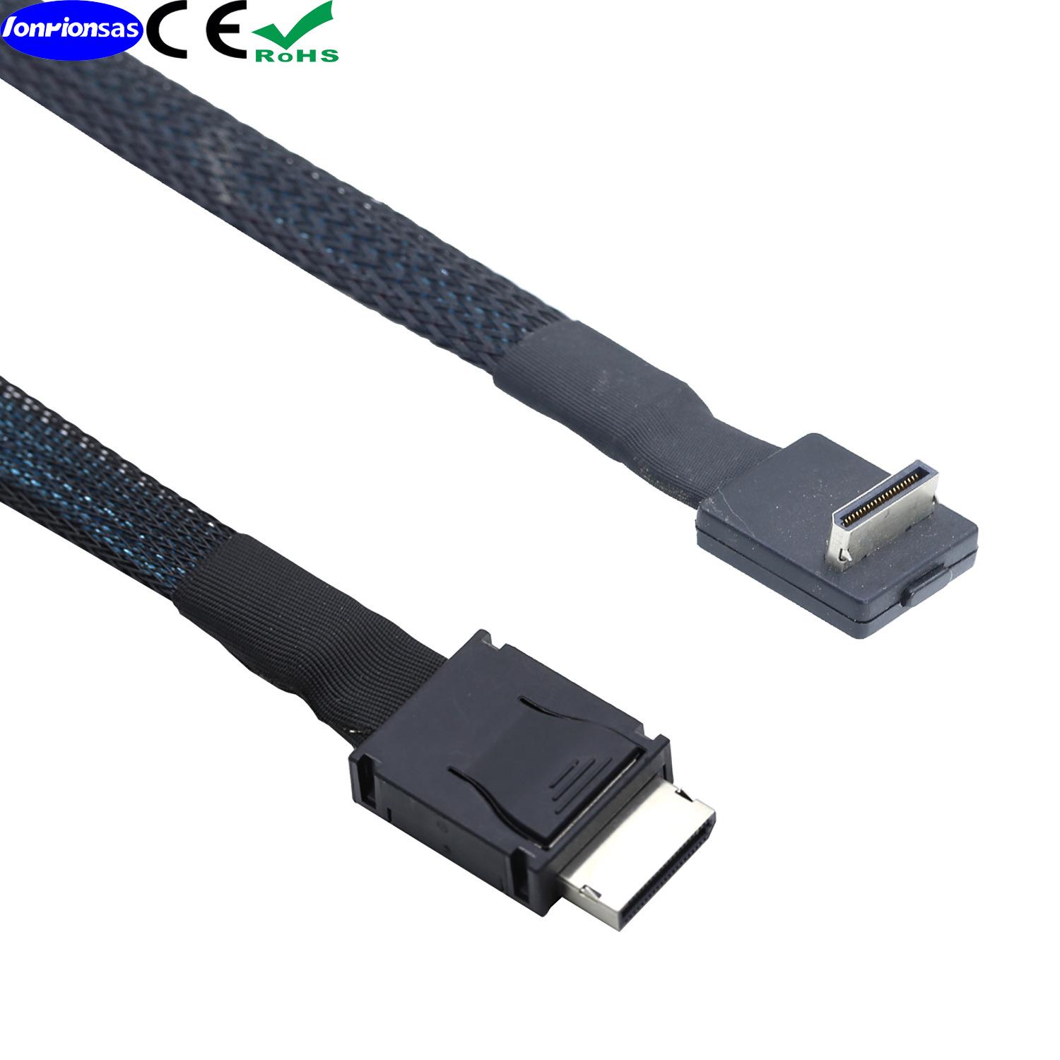 

Кабель PCIe Oculink SFF-8611 42P к SFF-8611 90° высокоскоростной серверный кабель 0.5 m чёрный