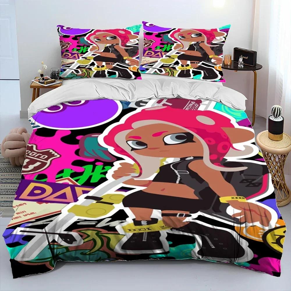 S-Splatoon Spiel Gamer Cartoon Bequeme Bettdecke Bettbezug Kissenbezug Bettwäscheset Kinder Schlafzimmer Dekoration Heimtextil