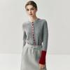 Women's Color Block Cashmere Cardigan - Soft Knit Round Neck Slim Fit Wool Sweater for Autumn/Winter