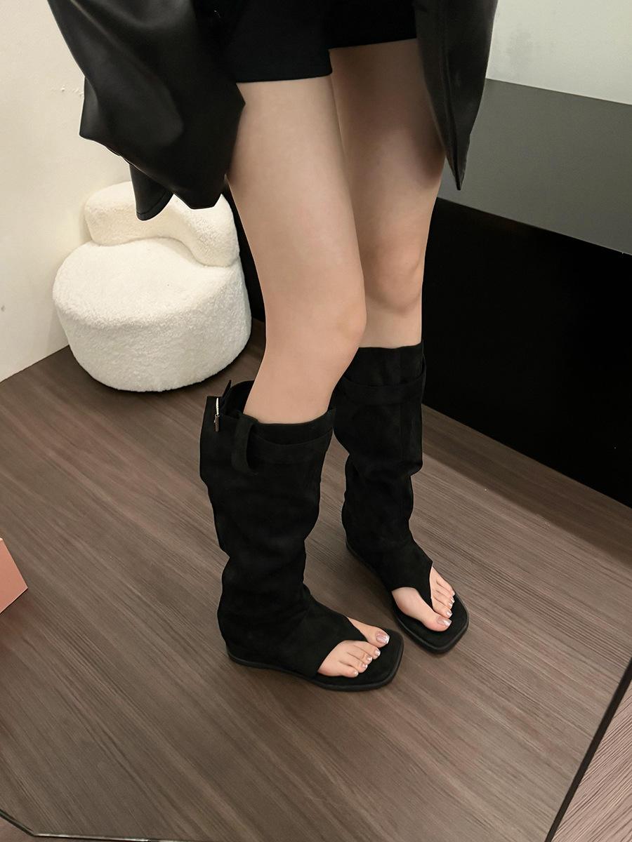 

Retro niche inner height increase Western cowboy herringbone trousers boots 2025 new summer toe Roman sandals cool boots 35