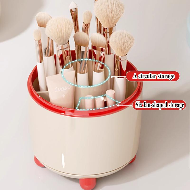 Rotatable Makeup Brush Storage Box Large Dustproof with Cover Makeup Brush Storage Rack Desktop Cosmetic Storage Holder Plastic
