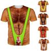 Brusthaartoupet T-Shirt, Lustiges Muskelshirt für Männer mit falschen Brusthaaren, Hässliches Sixpack Muskel-T-Shirt, Locker geschnittenes Shirt für Junggesellenabschied Karneval