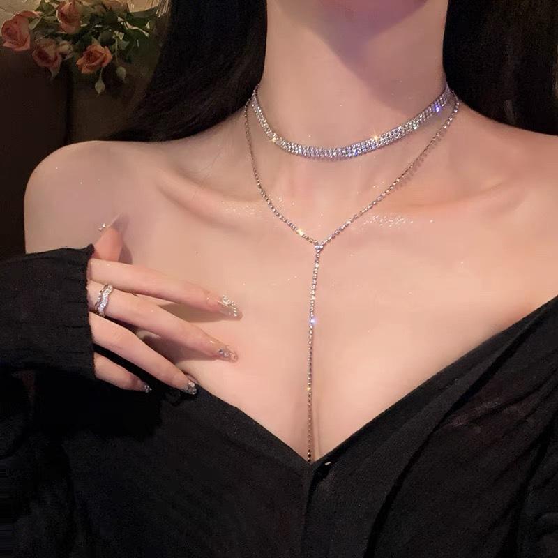 Colier de lux ușor de nișă Tassel Flash Diamond, cravată feminină, lanț de claviculă de înaltă calitate, lanț de gât