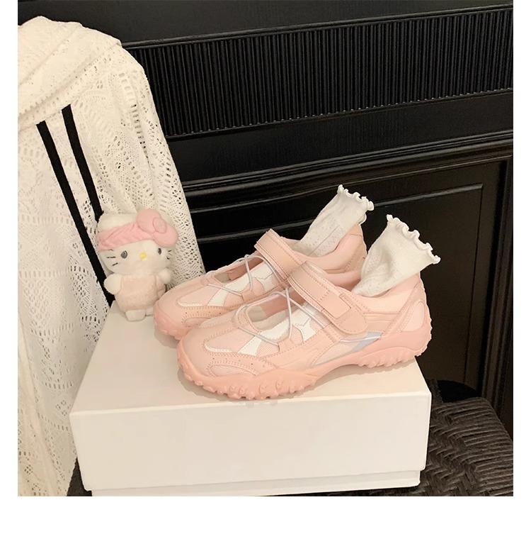 Grape mother same round head Velcro breathable mesh functional wind single shoes casual versatile thick sole heightening sports shoes