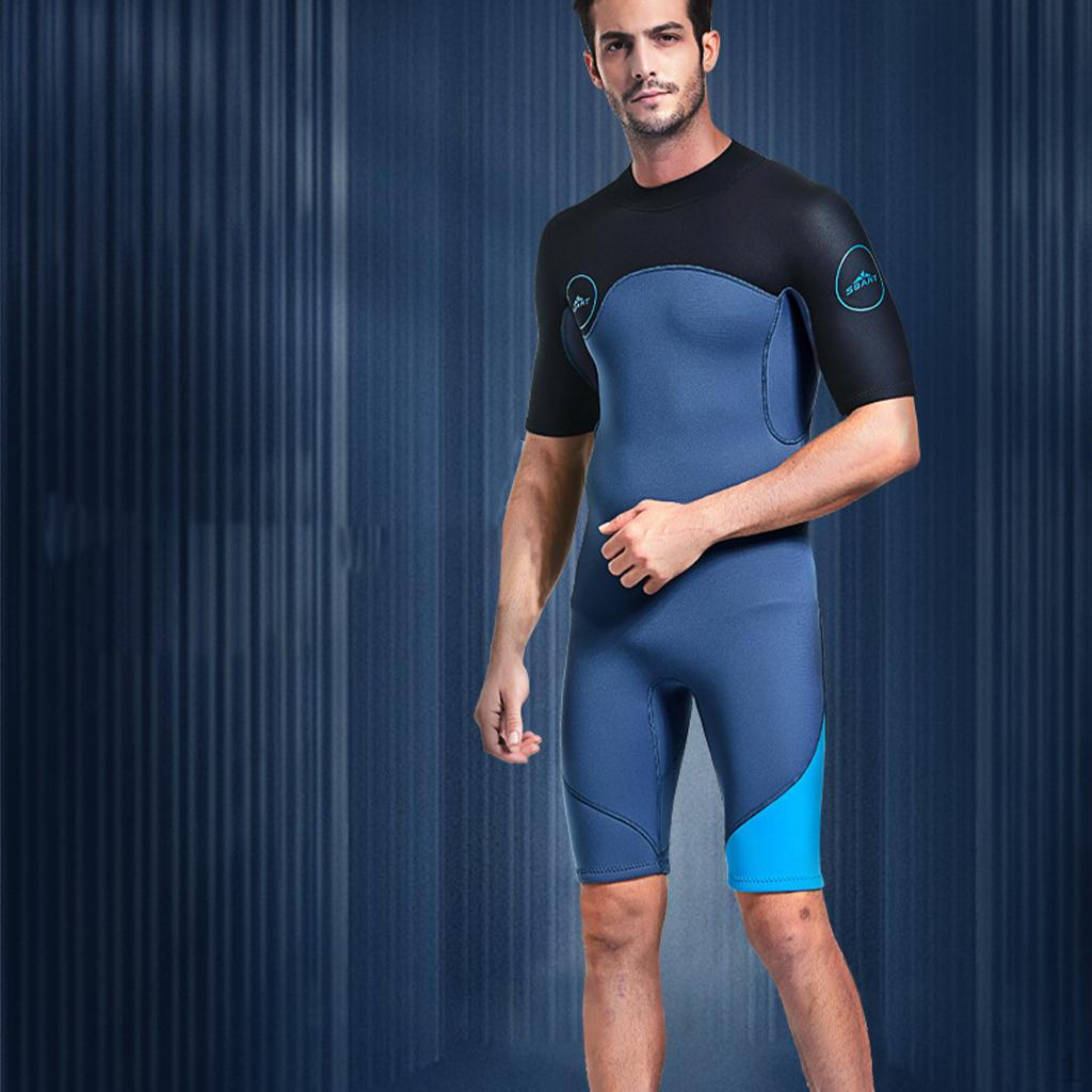 Man Wetsuit - Men s Premium Rubber Nylon Shorty for Snorkeling, Diving, Swimming Keep Warm Blue and Black L