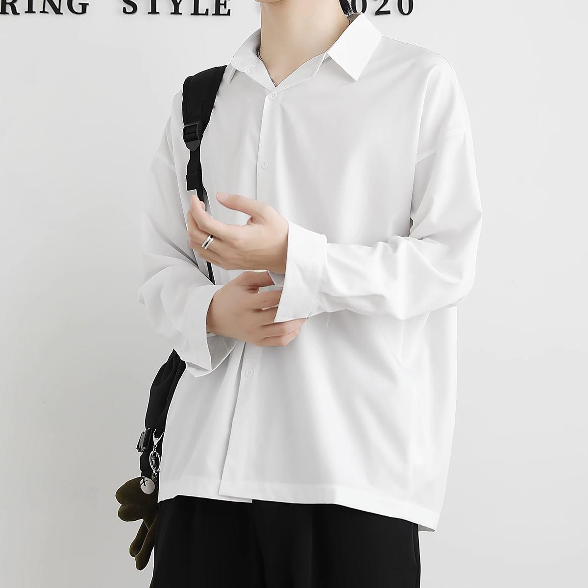 

Men s Black Non-Iron Draping Shirt - Loose Long Sleeve for Spring and Autumn XXXL белый