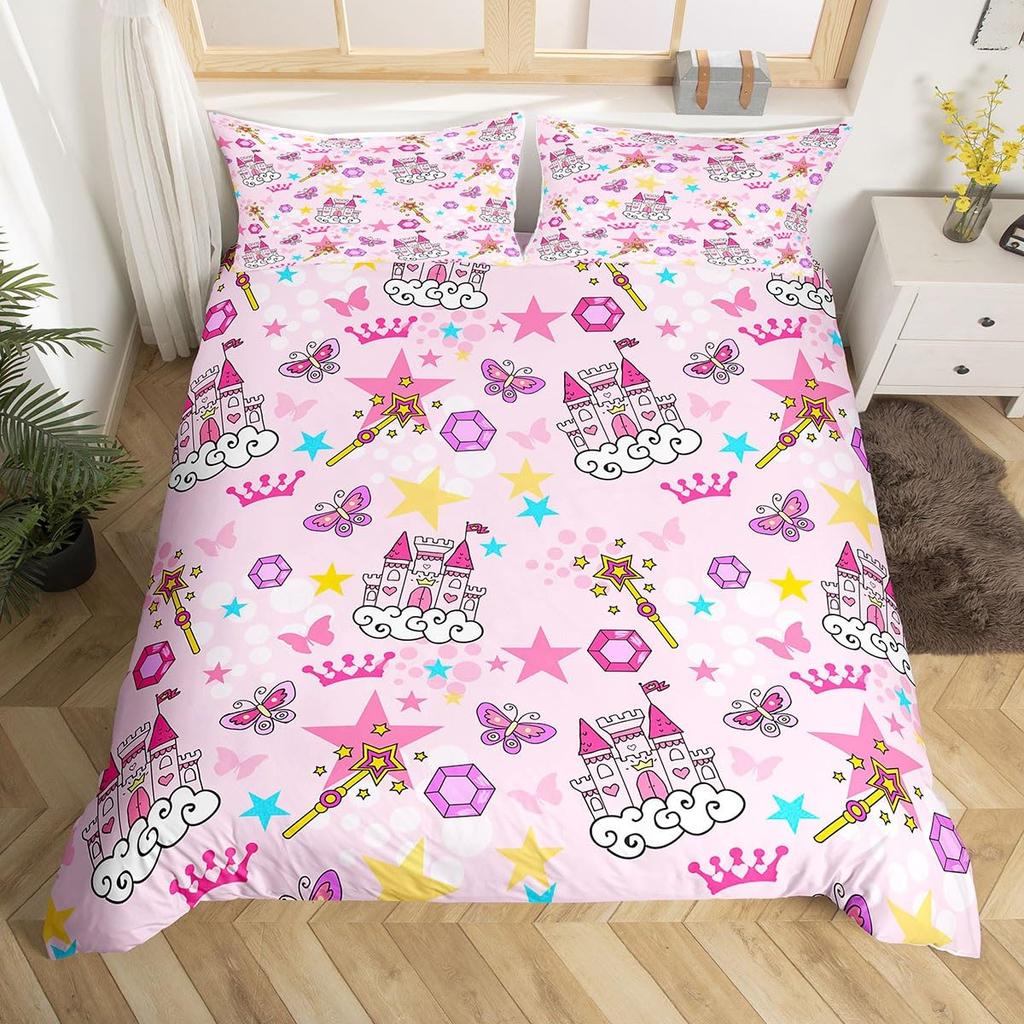 Rainbow Castle Duvet Cover King Queen Kids Girls Cartoon Girly Bedding Set Princess Castle Comforter Cover Bedroom Quilt Cover
