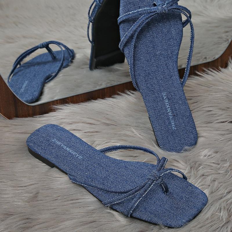 Fashion 2025 Summer Plus Size Women's Open Toe Slippers Square Toe Flat with Narrow Band Thong Sandals Outdoor Daily Casual Slippers