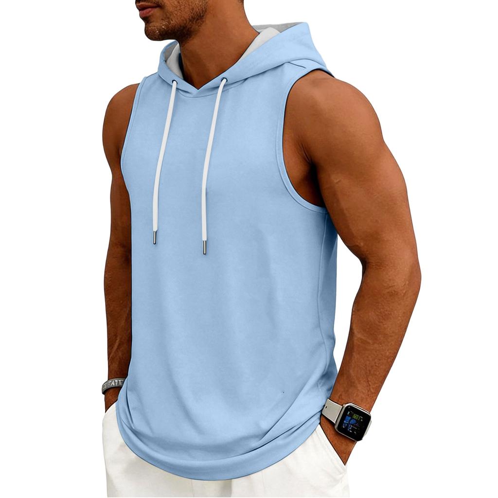 Men's Tank Top Gym Sleeveless Hoodie Shirt Washed Sports Muscle Shirts Fitness Vest With Hood