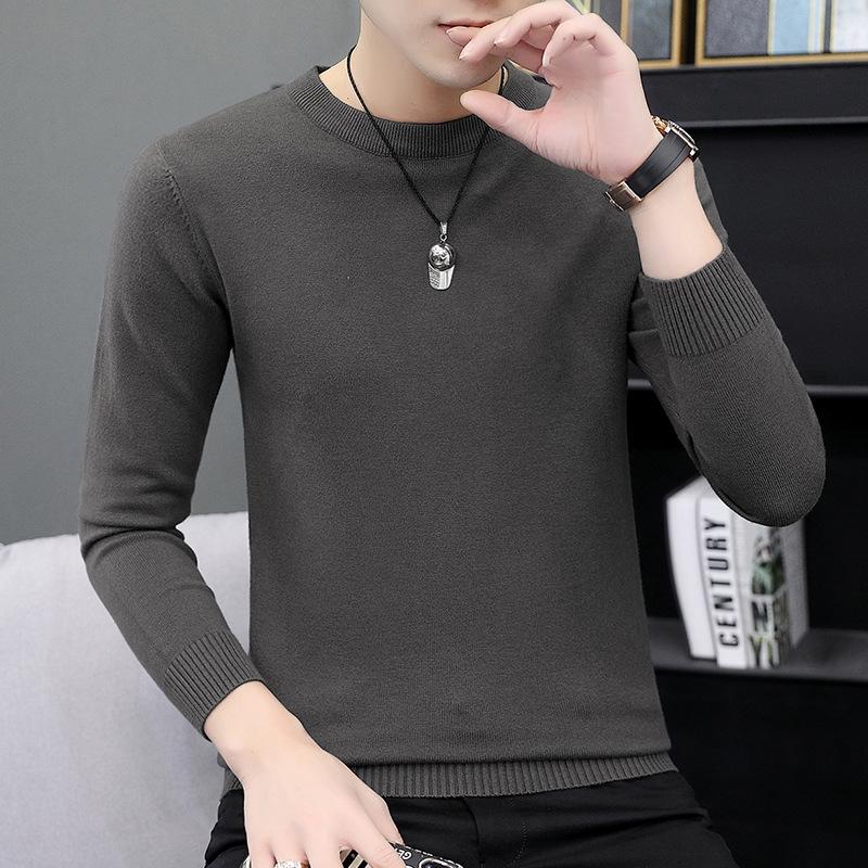 Herren Rundhals-Pullover Herbst und Winter Große Größe Locker Gestrickter Pullover Einfarbig Inneres Langarm-Unterhemd Warmhalten Top