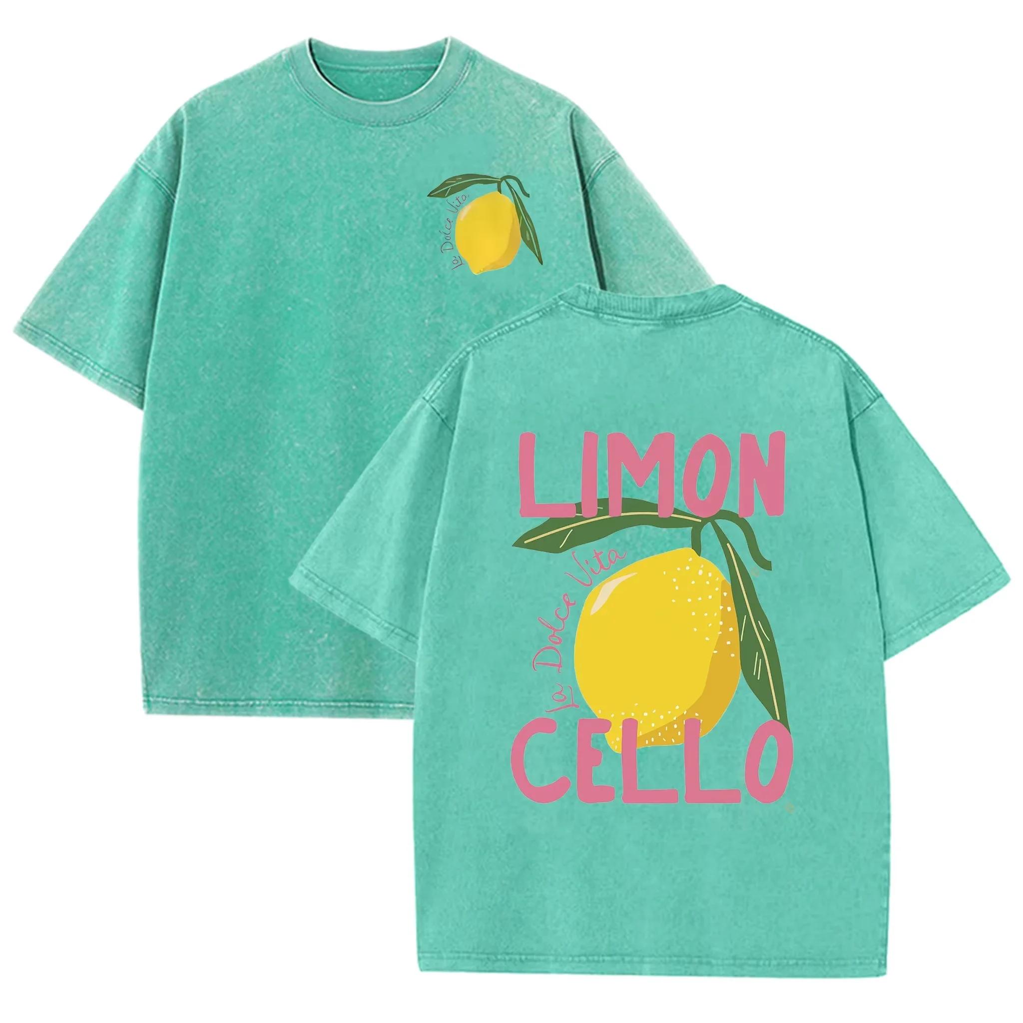Retro Green Italian Limoncello Lemon Graphic Acid Wash Oversized Aesthetic Vacation Tee S