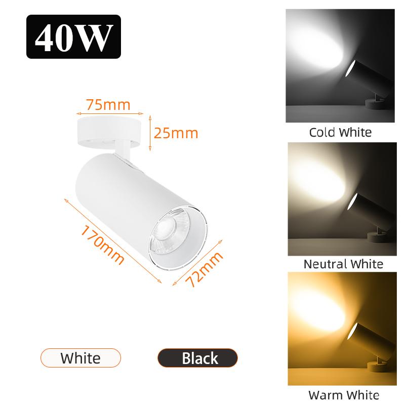 

Складной светодиодный трековый светильник 40 Вт, нейтральный белый точечный светильник для домашней кухни, гостиной 40W Neutral White белый