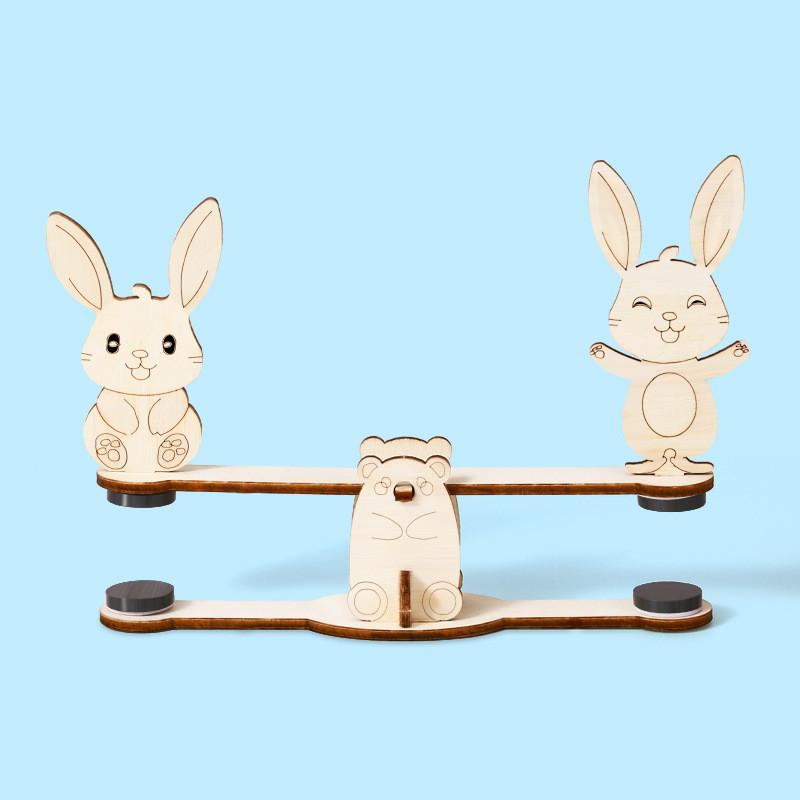 

Wooden Homemade Rabbit Magnetic Seesaw Assembly Set For Learning