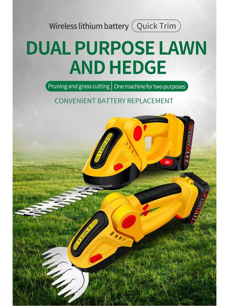 Rechargeable Dual-Purpose Electric Hedge Trimmer and Pruner - One-Handed Lawn & Garden Tool