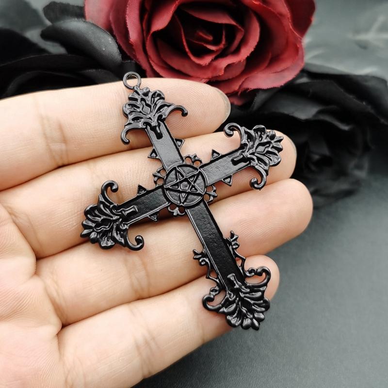 4pcs Gothic Cross Large black Charms Pentagram Cross Pendants for Jewelry Making DIY Rosary Supplies Necklaces Crafts Accessory