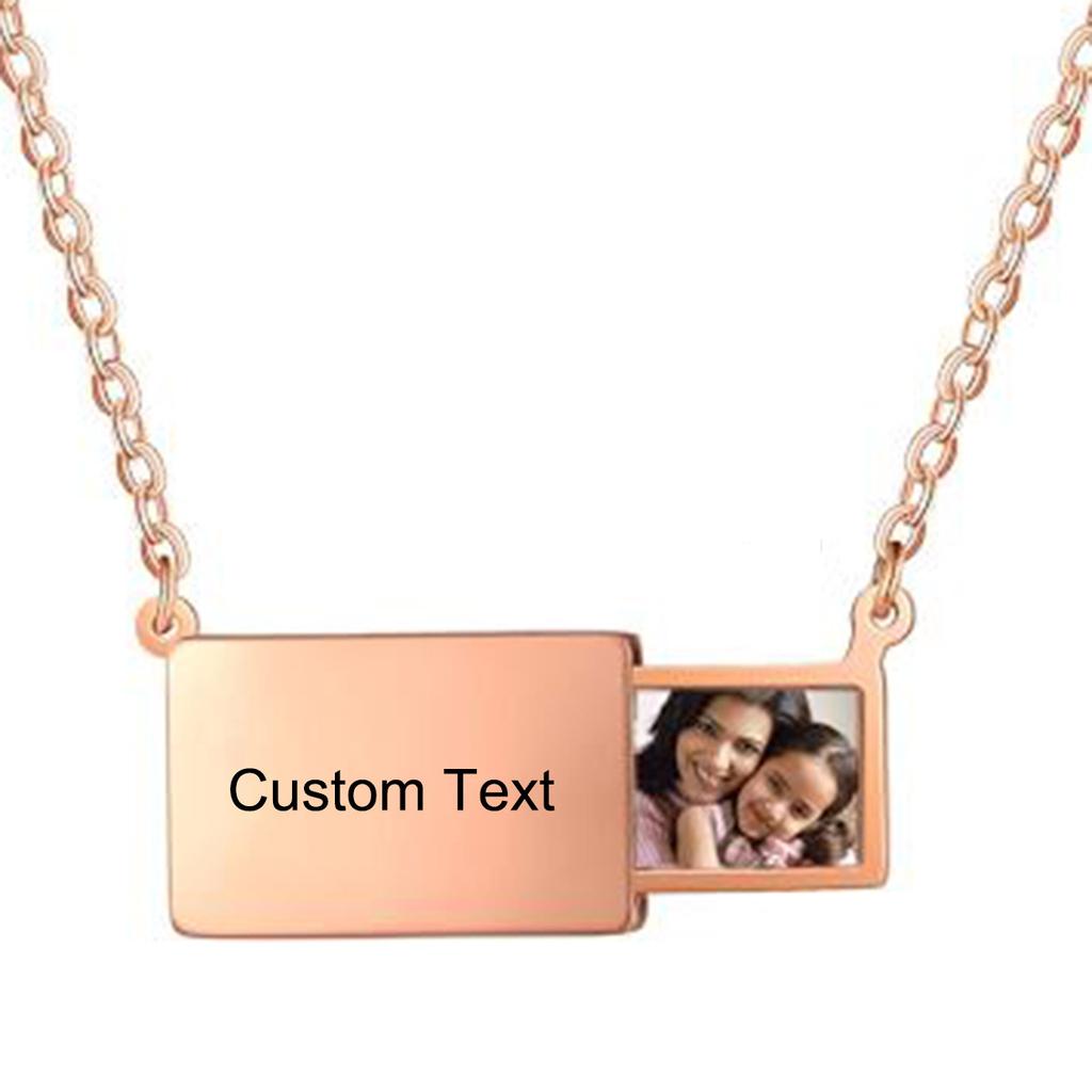 Custom Photo Box Pendant Necklace Stainless Steel Personalized Words and Picture Choker