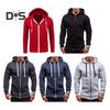 Fall Winter Men Jacket Hooded Drawstring Zip-up Long Sleeves Solid Color Cardigan Elastic Cuff Pockets Mid Length Hoodie Jacket