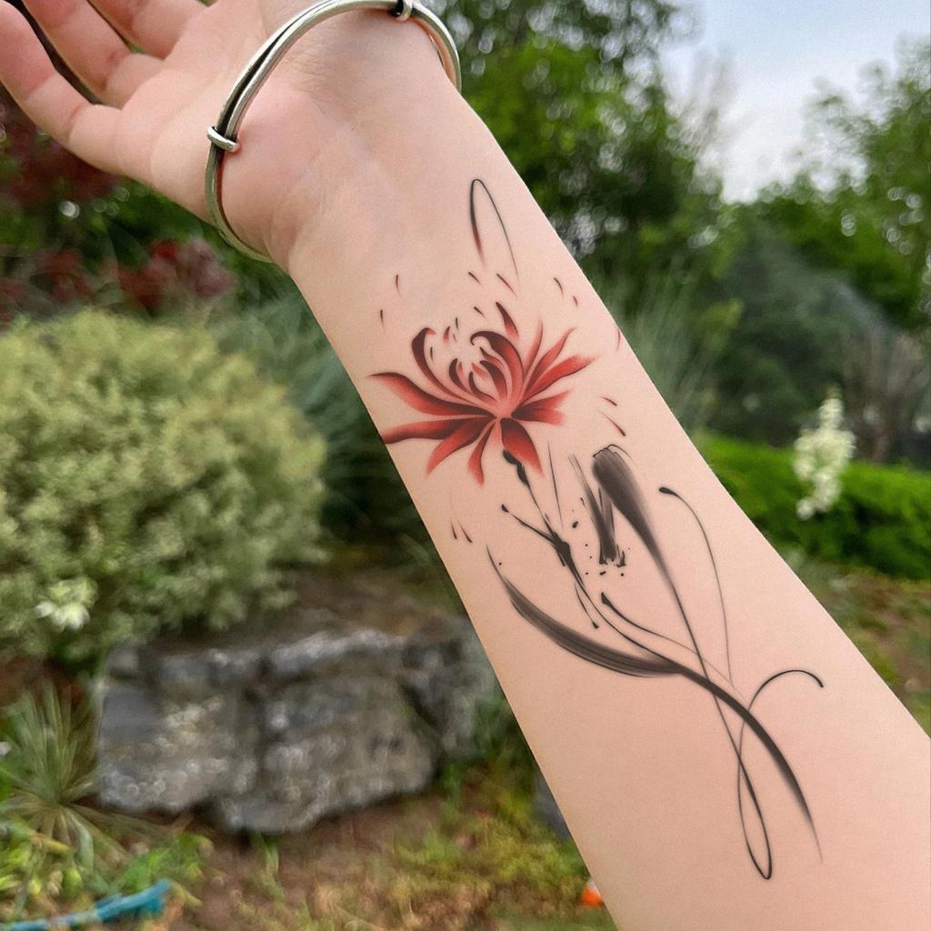 Higan Flower Tattoo Sticker Ins High Value Waterproof Long-Lasting Arm Sexy Babes Temporary Tattoo Sticker