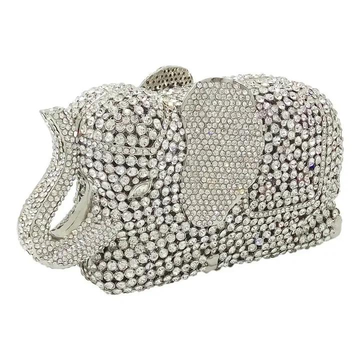 Boutique De FGG Women Green Elephant Clultch Party Cocktail Purses and Handbags Luxury Designer Bridal Rhinestone Evening Bags