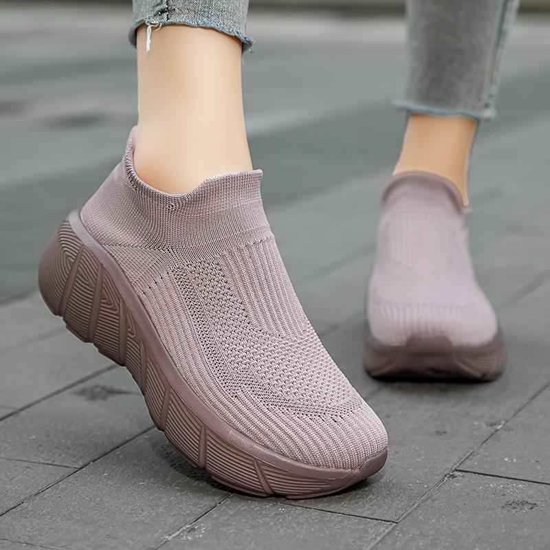 Knitted Socks Shoes Men Women Fashion Platform Shoes Lightweight Breathable Slip-on Casual Walking Shoes