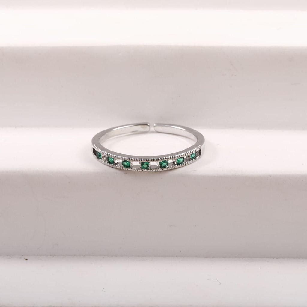 Emerald Zircon Hollow Micro-Paved Adjustable Stackable Ring - Lightweight Japanese Fashion