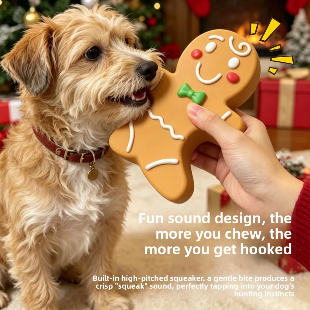 Haustierspielzeug - Weihnachtlicher Lebkuchenmann Latex Kaubar Quietschend Hund Geräuschspielzeug - Ein Toller Stressabbau