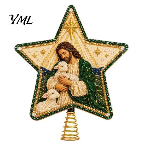 Christmas Tree Finishing Touches Christian Faux Pearl Art Topper Kit, DIY Faith Nativity Holiday Star Decor for Craft Decoration, Handmade Beaded