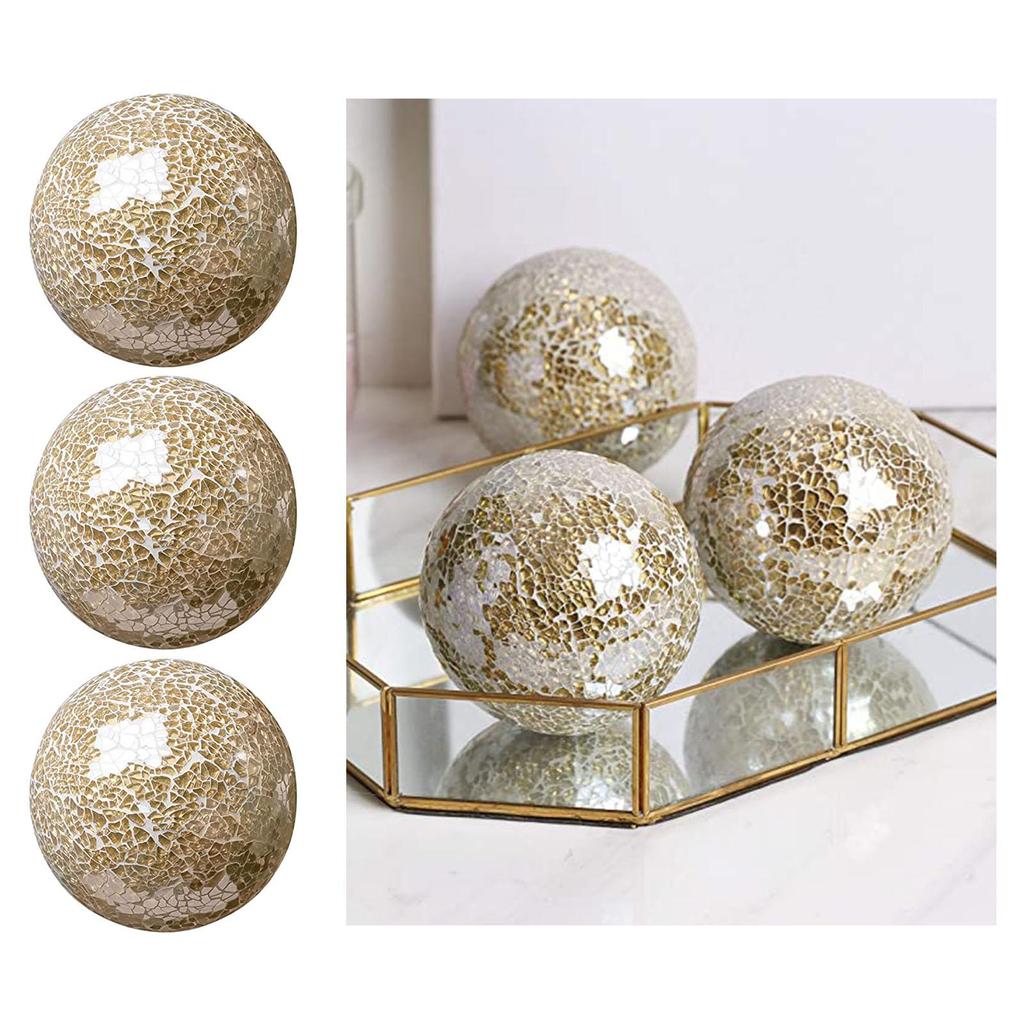 3 Pieces 10cm Glass Mosaic Ball Decorative Sphere Housewares Decor Orbs Dining Table Centerpiece Ornament