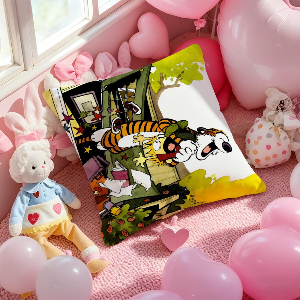 Anime C-Calvin and H-Hobbes Cushion Cover Pattern Printed Pillowcase for Living Room Sofa Cushion Cover & Bedroom Decor